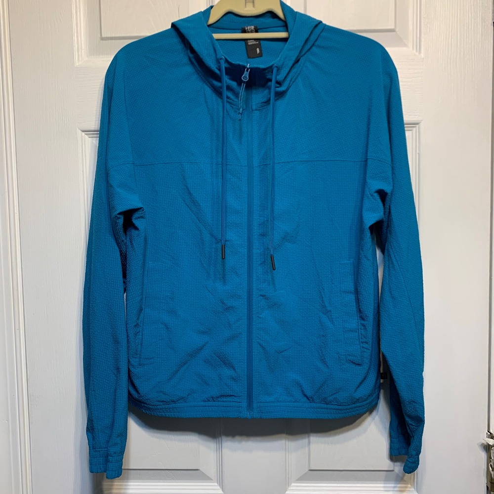 Mountain Hardwear Hooded Windbreaker Small Blue Grid Textured Gorpcore Layering